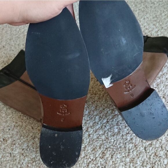 Saks Fifth Avenue Italy Taupe Brown Black Leather Knee High Riding boots sz 6 - Picture 4 of 12